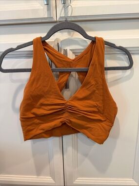 Aritzia Rust Orange Sleeveless Ruched Sports Bra Top